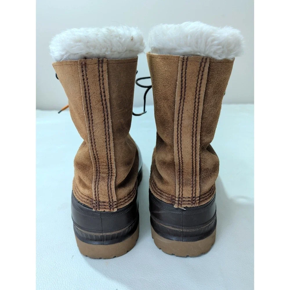 Sorel Kaufman Caribou Winter Boots Men 11 Brown Fur Lined Waterproof Steel Shank